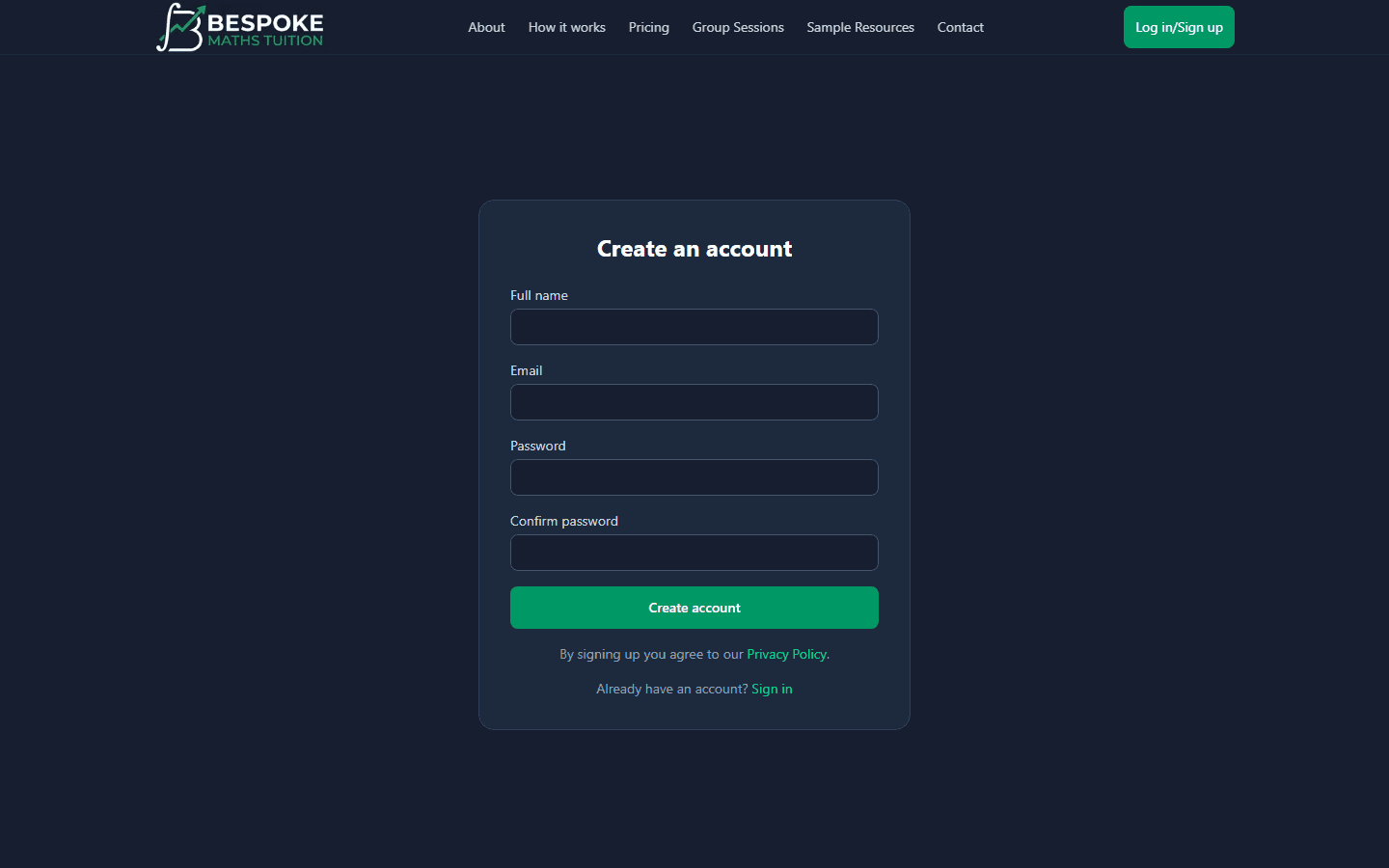 Create-an-account form